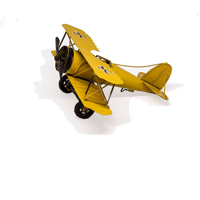 yellow tin metal airplane, gult dekorativt tin metalfly