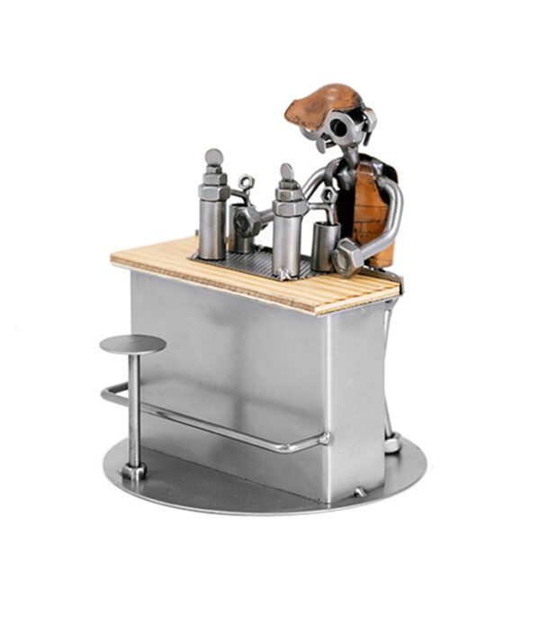 Bartender ham & hende Metalfigur - Bardisk og Barstol. Interiør til baren, restauranten eller cafeen. Gave til bartender, cafeejer, restauratør, barejer, hjemmebar