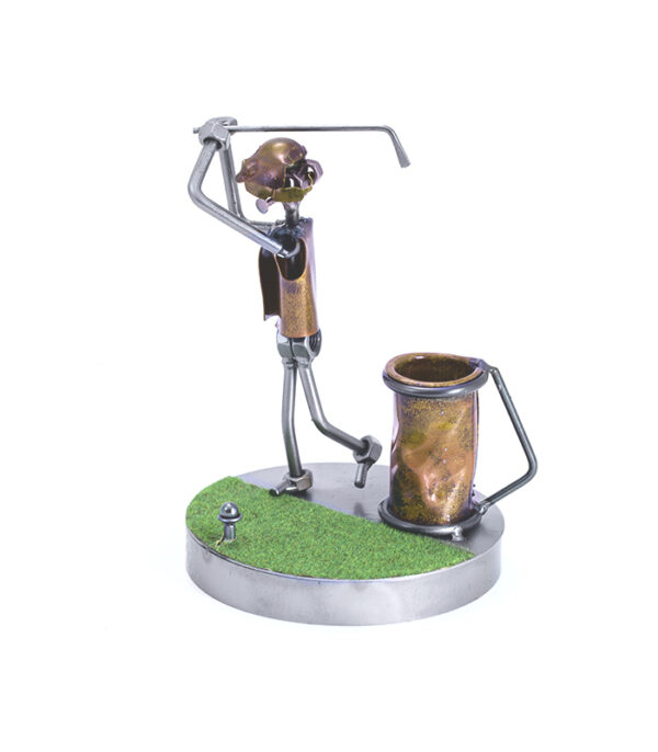 Klassisk Golfspiller - Metalfigur og Penneholder metalfigur på golfbanen. Perfekt gave til golfspiller eller golfklub. Tilføj en gravering.