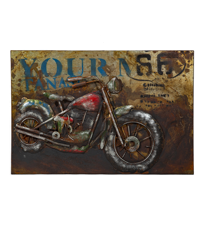 Harley route 66 vintage rustik metalbillede. Sejt billede 60 cm x 40 x 3 cm. Vægbillede i genbrugsmetal som cool gave til bikeren.