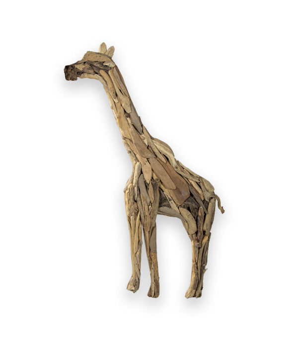 Trægiraf af drivtømmer som vægdekoration. Flot håndlavet dekorativ giraf med vægophæng til samlingen af Afrikas dyr i det moderne hjem.