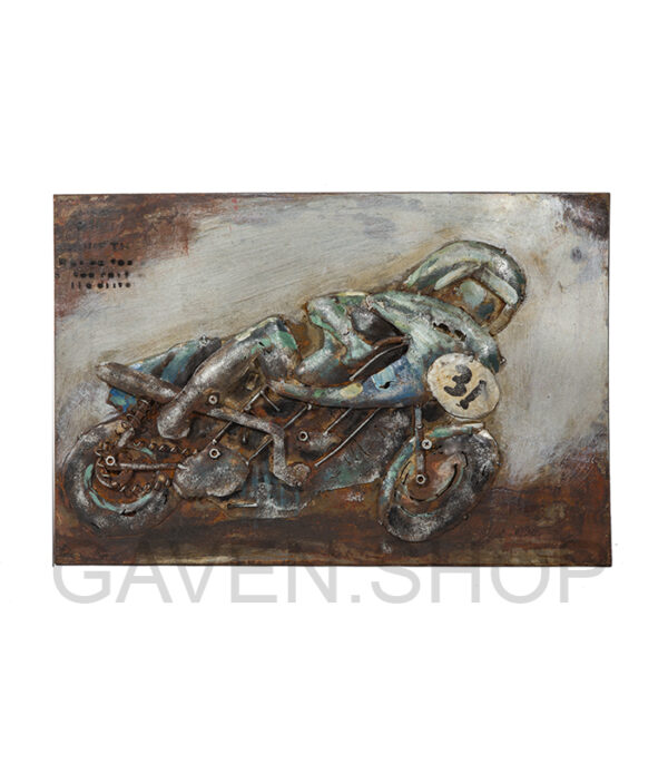 Racer motorcykel rustik vintage metalbillede. Håndlavet af restmetal. Sejt deco billede i vintage stil. Gave til mand som ejer en motorcykel.
