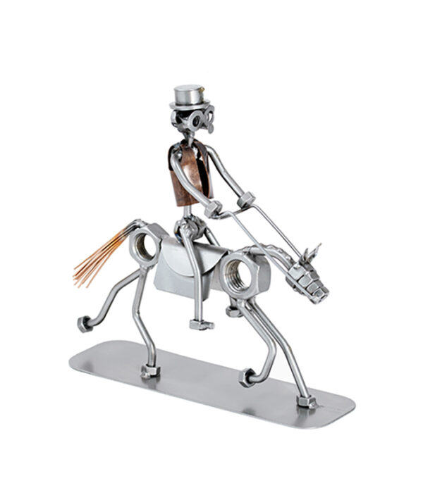 Rytter på hest metalfigur - mand. Dressurrytter som den perfekte gaveide til ham med interesse for heste og dressur ridning.