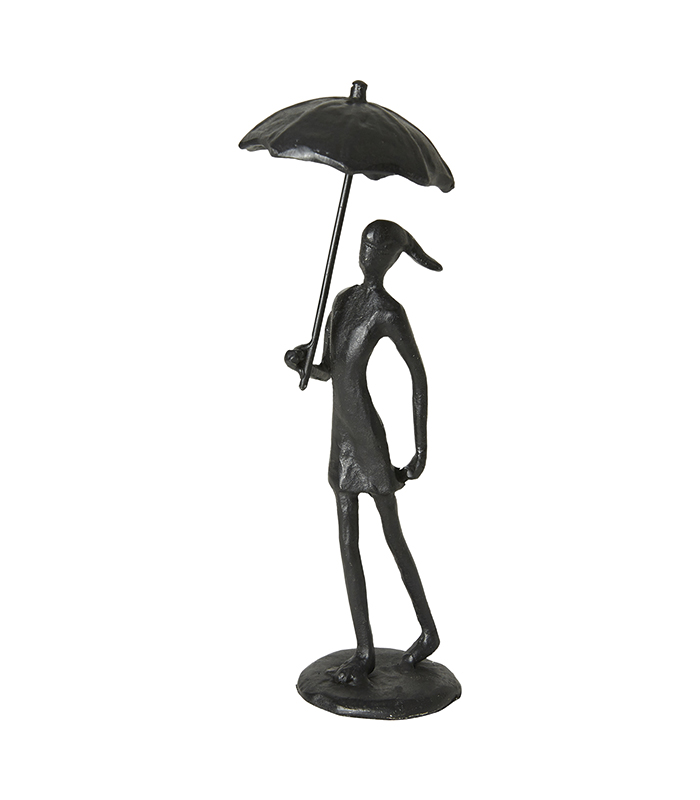 Pige med paraply sort figur af støbejern i størrelsen 22 cm. Klassisk boliginteriør som deco gaveide til teenagepige eller kvinde.