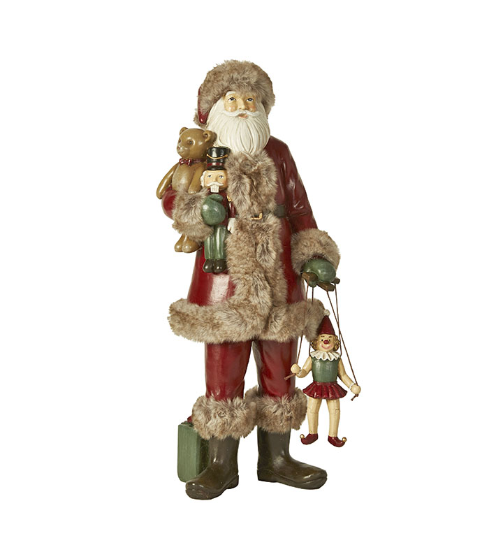 Julemand med gaver 39cm. En virkelig flot julemand af god kvalitet selvfølgelig med gaver. Deco julepynt til boligen eller til kontoret. Boliginteriør med speedtsberg julepynt som boliginteriør