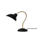 Sort og messing oval skrivebordslampe i metal 32cm høj. Flot design bordlampe med oval skærm til hjemmekontoret, skrivebord, hjørnebord, skænk eller sengebord som flot boliginteriør.