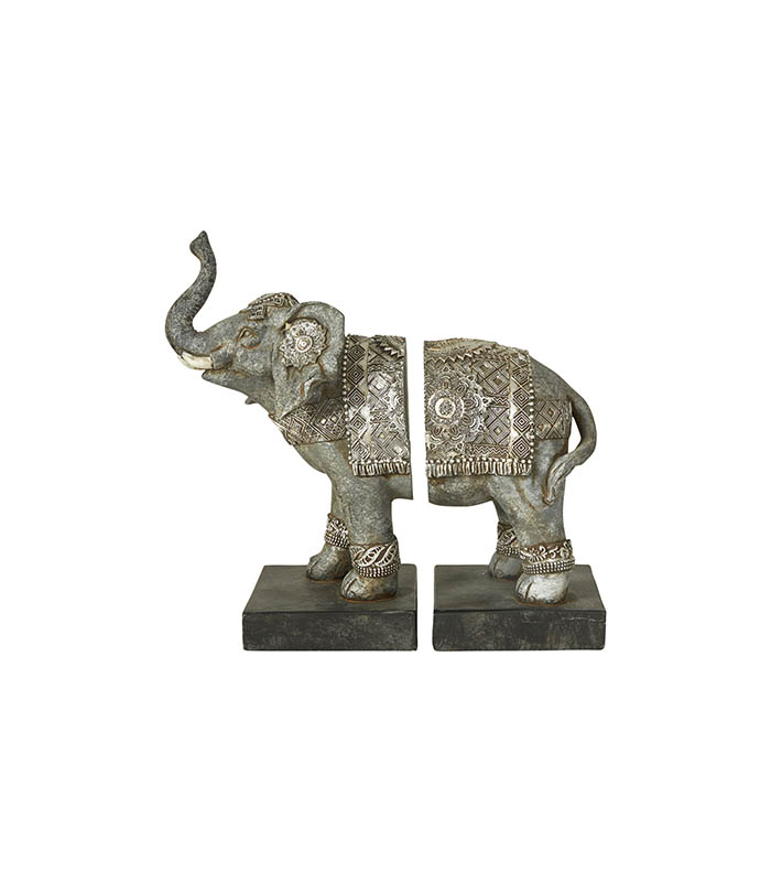 2-delt elefant som bogstøtte i størrelsen 22 cm. Figur af poly-resin fra Speedtsberg. En perfekt gaveide til bibliotekar eller ham eller hende som læser bøger.