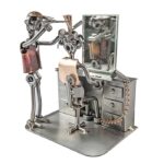 Svendegave frisør ham med kunde metalfigur