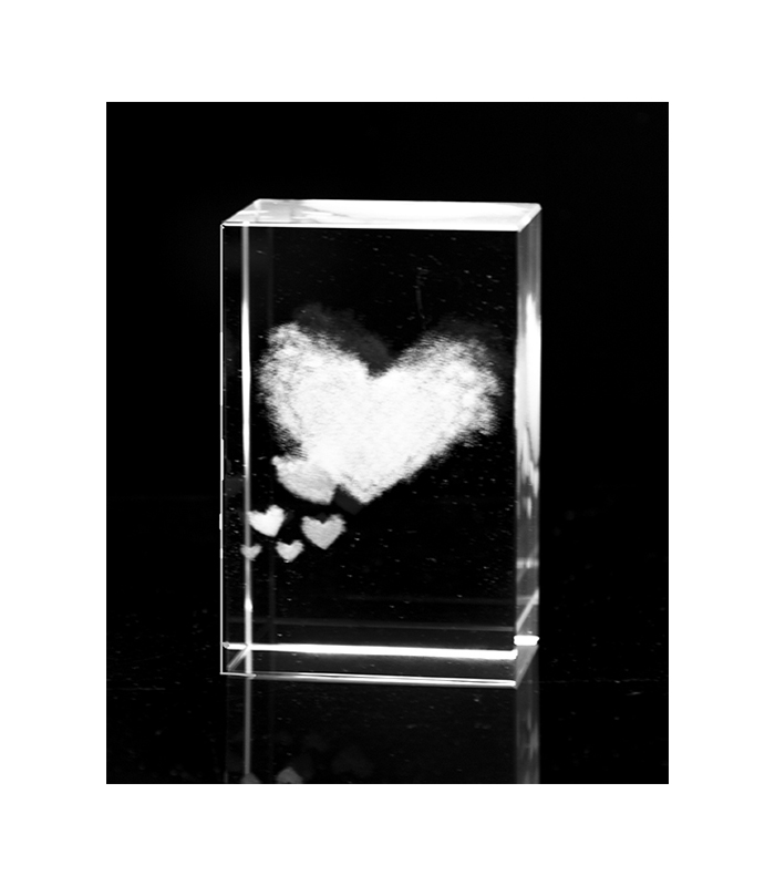 3D Hjerte i krystal med æske som valentinsgave