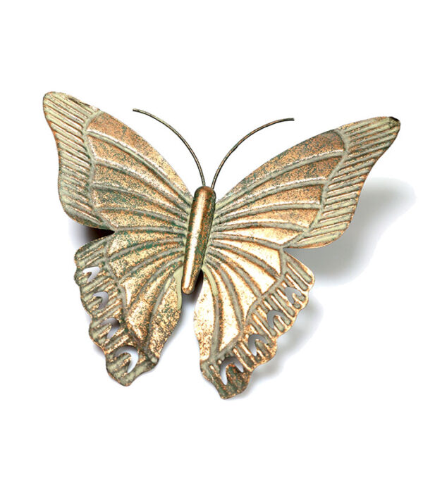 antik gylden sommerfugl i metal med klemme fra speedtsberg 36 x 38 cm