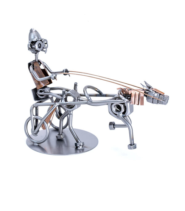 Travhest med Jockey – Metalfigur i Fuld Galop gave til jockey