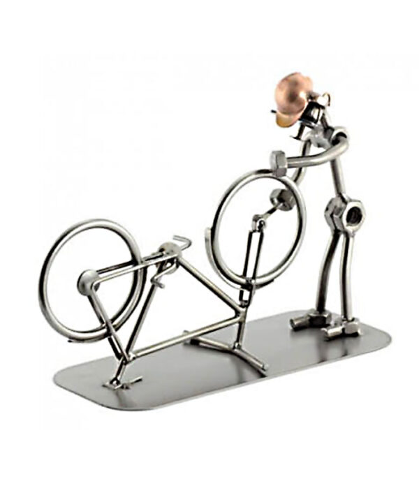 Cykelsmed metalfigur som gave til cykelmekaniker