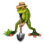 Gartner frø med spade og har af hør