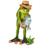 Gartner frø med vandkande og hat af hør