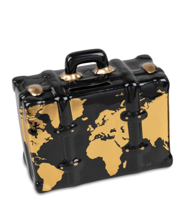 Sparebøsse Kuffert i sort og guld 2 varianter
