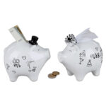 Bryllupsgave Brudepar Brud og Gom Sparegris sæt. Også perfekt gave til sølvbryllup.