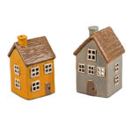 Sæt af Håndmalede Glaserede Lanterne Keramikhuse 16cm