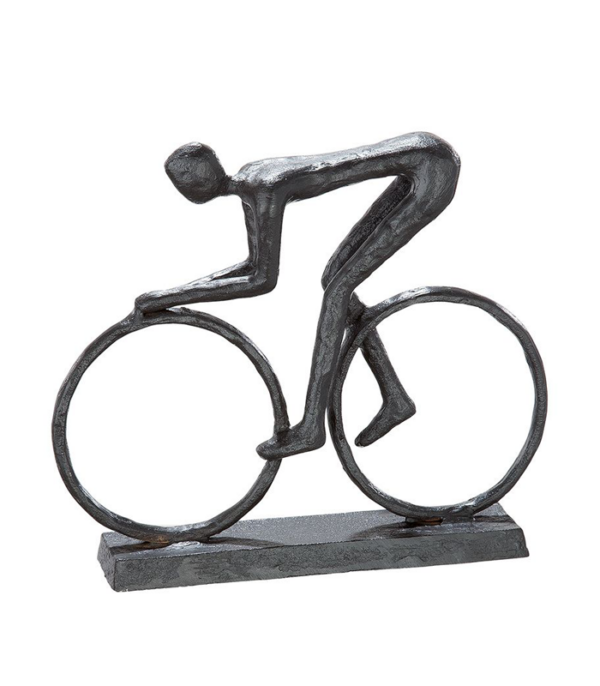 Skulptur cykelrytter på hjul som gave til cykelrytter