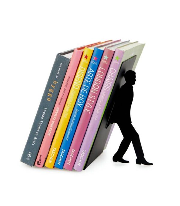 Sort Metal Bogstøtte Mand Holder Bøgerne gave til ham med for mange bøger, gave til bogsamler, gave til ham med bibliotek