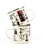 Emaljekop med Kaffemotiver - Gave til Kaffedrikker